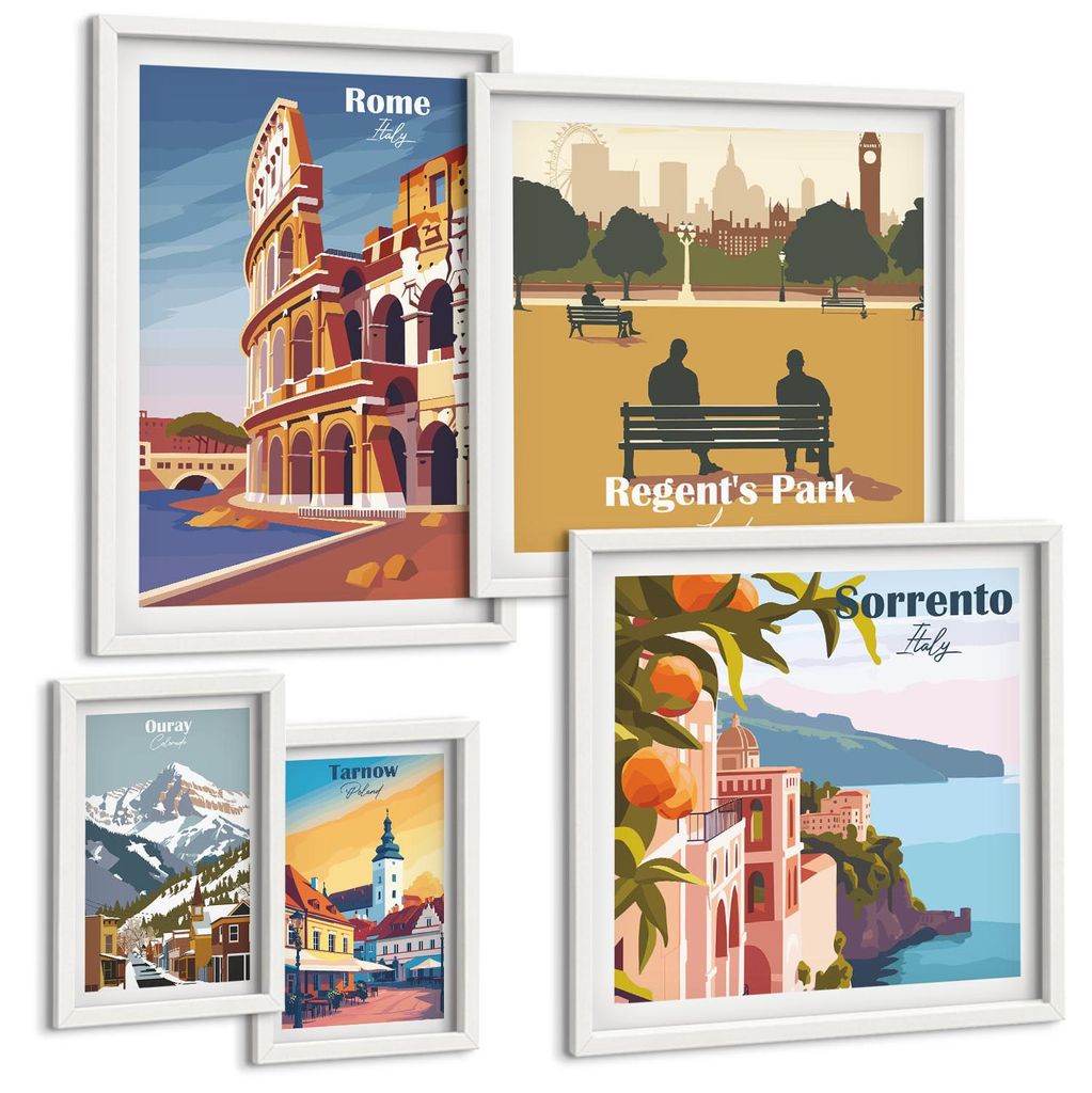Bilder Set 5-teilig im weißen Rahmen – Wandbilder 5 Stück – gerahmte Poster für Wohnzimmer, Schlafzimmer und Flur – 50x50 cm - 40x60 cm ...