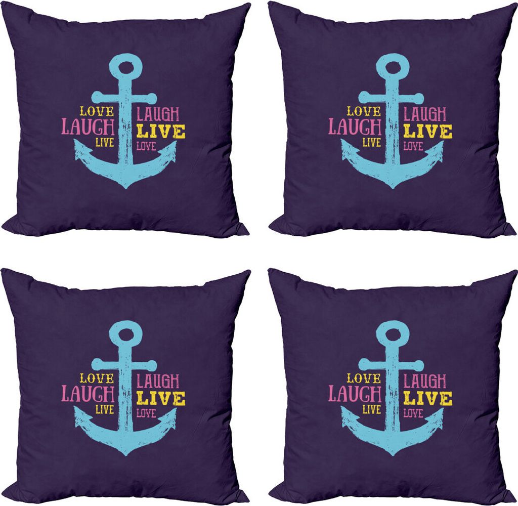 ABAKUHAUS Lebe lache Liebe Kissenbezug Set (4 Stück), Seeanker, Moderner Doppelseitiger Digitaldruck, 50 cm x 50 cm, Mehrfarbig