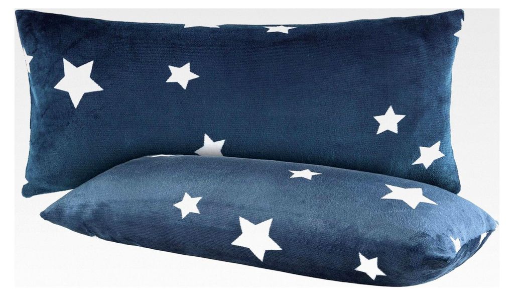 Sterne Flausch Kissenbezüge Winter Plüsch Nicky-Teddy Cashmere-Touch Kissenhüllen | 2er Set 40x80 cm | Farbe: Blau