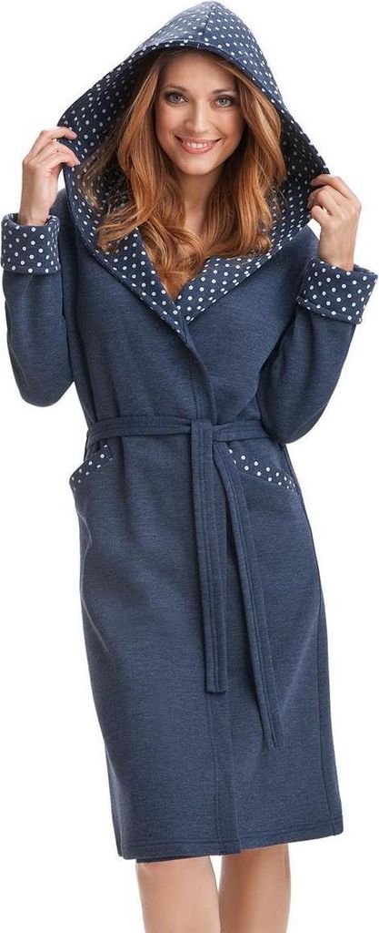 DOROTA FR176 Damen trendy Bademantel mit Taschen, Bindeband & Kapuze, XXL, Graphit