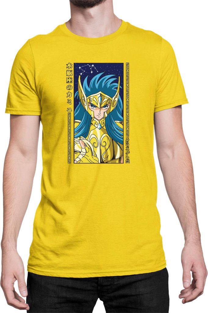 Herren T-Shirt Japan Anime Manga Saint Anime Seiya Aquarius, Man XL / Gelb