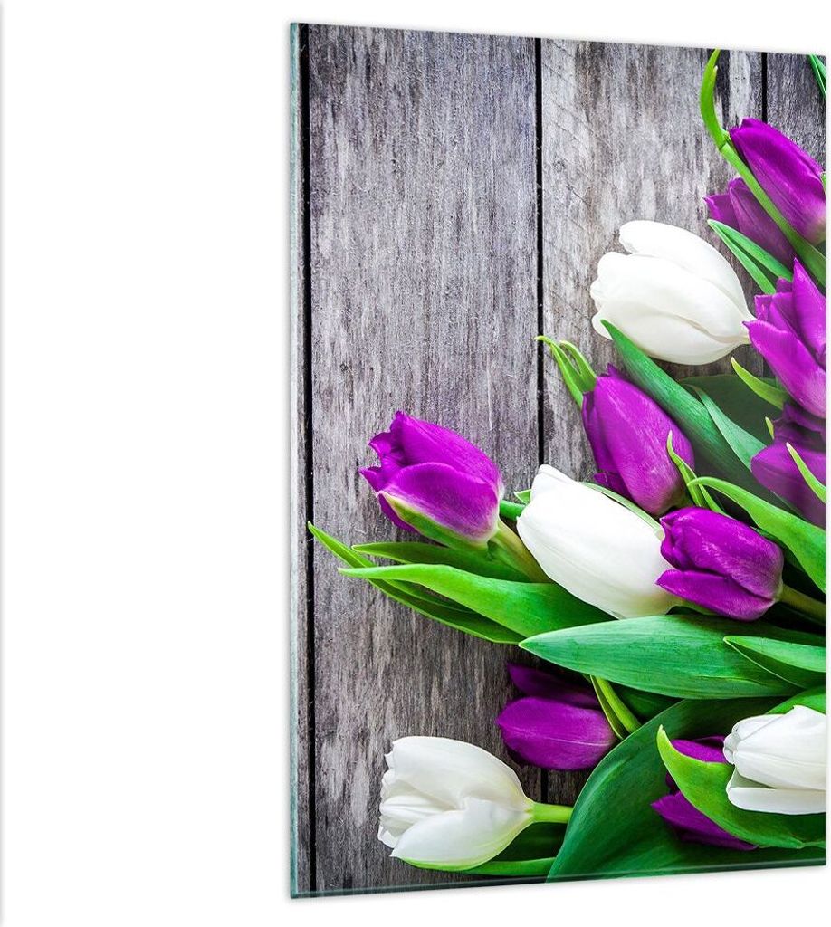 Bilder auf glas - Einteilig - Tulpen Holz Blumenstrauß Blumen - 80x120cm - Glasbilder - Wandbilder - Bilder - Wanddekoration aus Glas - Glas Bilde...