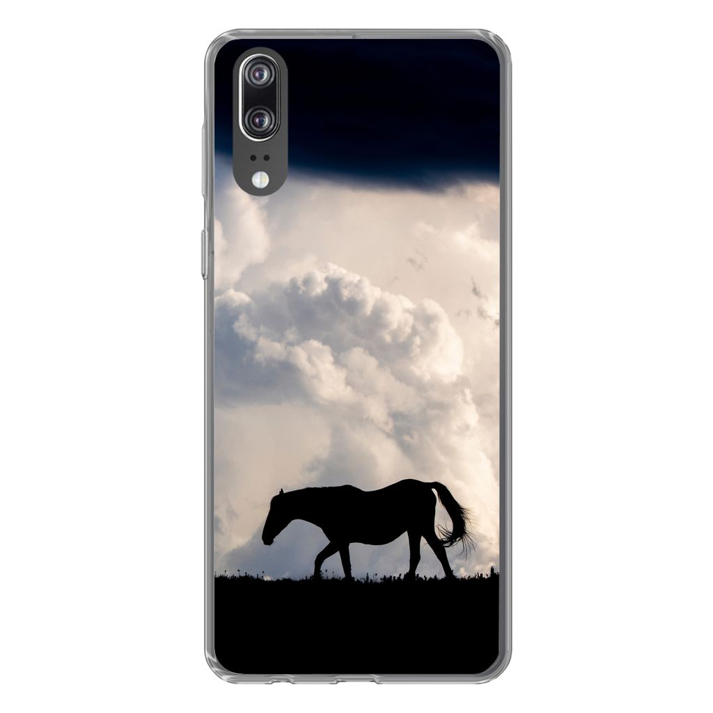 MuchoWow Handyhülle Schutzhülle Hülle für Huawei P20 Pferd - Wolken - Schatten Silikon Softcase Handy Hülle - Hardcover