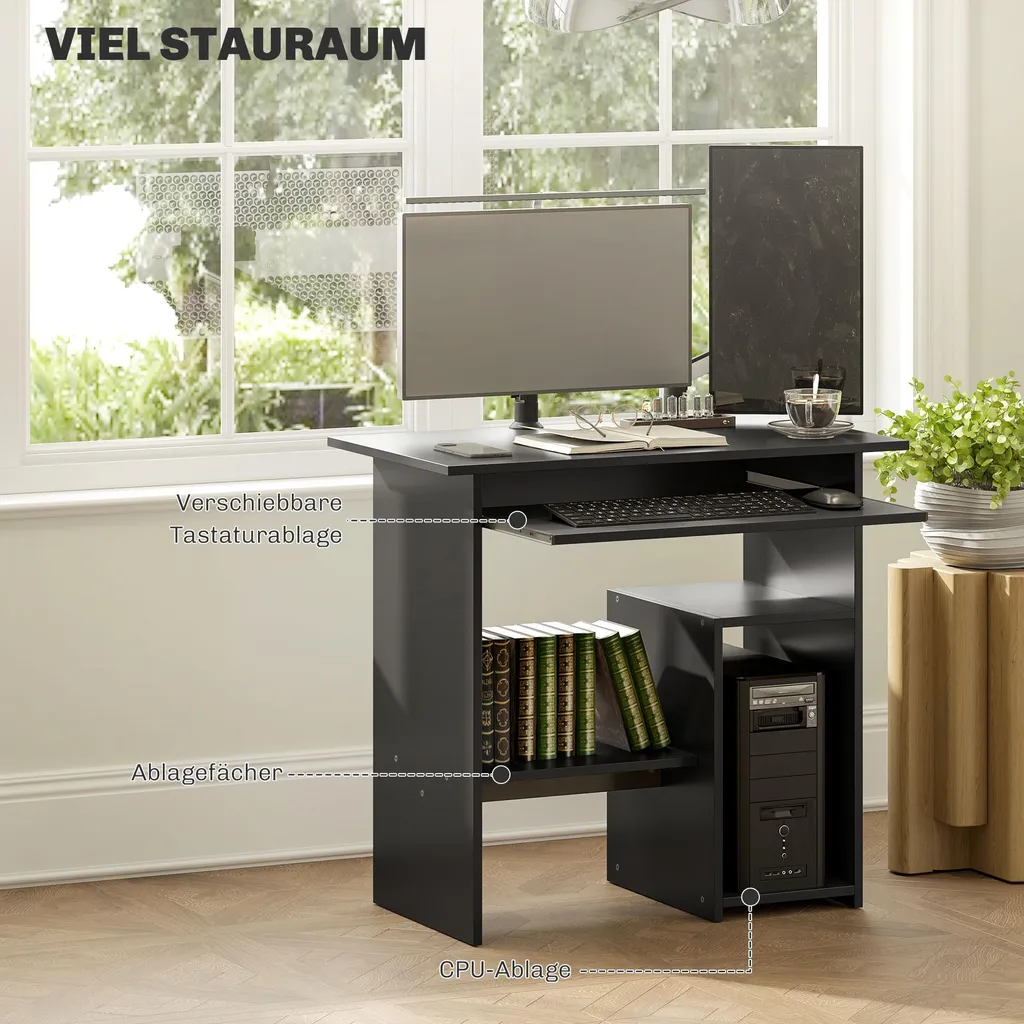 Bureau compact pour petits espaces noir 80 cm - Solution de rangement - 4