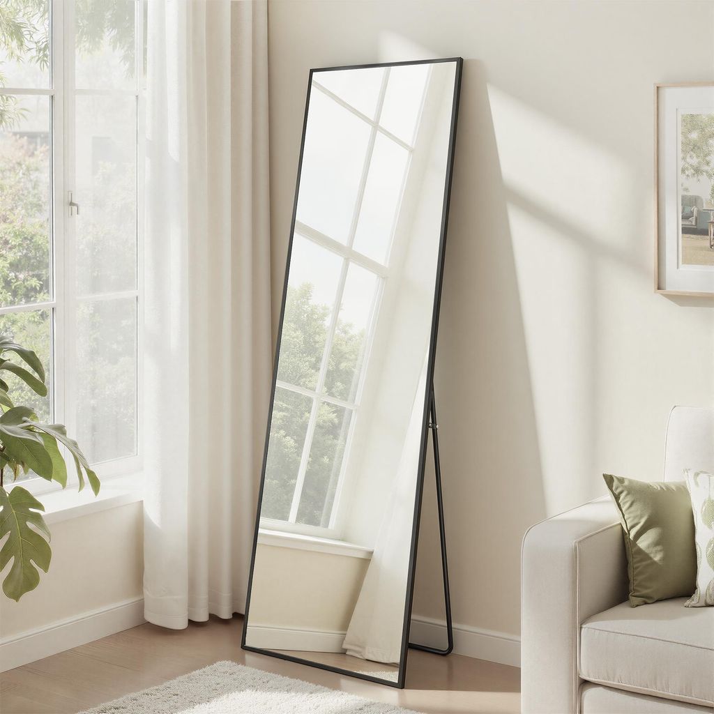 SONGMICS Ganzkörperspiegel, Spiegel rechteckig, stehend oder wandmontiert, für Wohnzimmer, Schlafzimmer, 150 x 40 cm, schwarz
