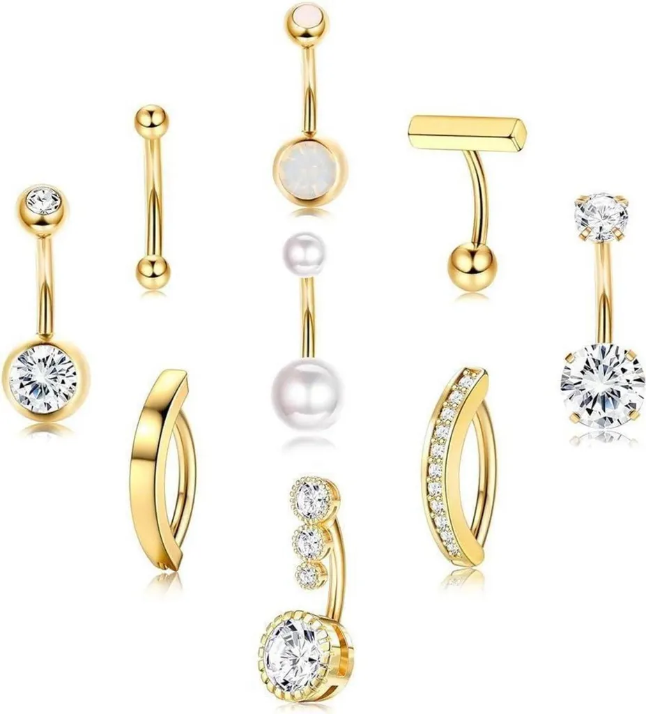 Lot de Bijoux de Corps pour Nombril 14Ga en Acier et Pierres d'Opale