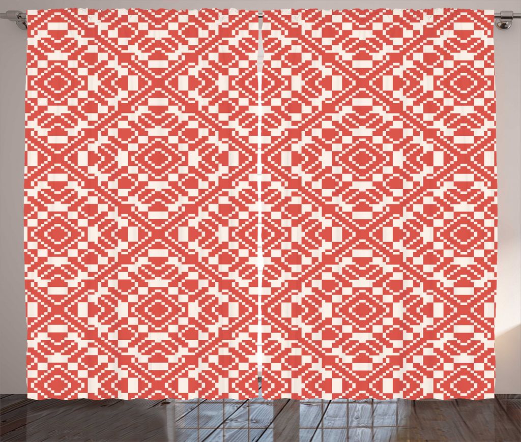 ABAKUHAUS Geometrisch Rustikaler Gardine, Bicolor Traditionelle Kunst, Schlafzimmer Kräuselband Vorhang mit Schlaufen und Haken, 280 x 225 cm, Dar...