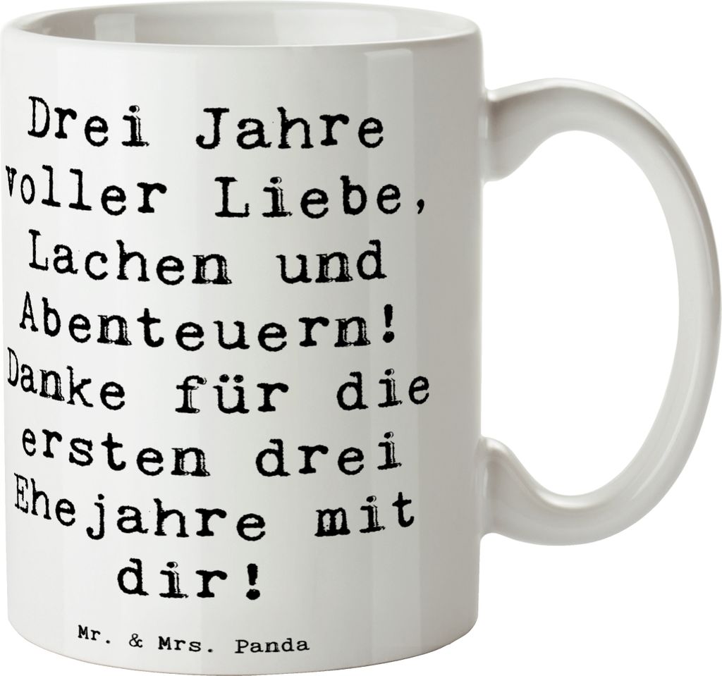 Mr. & Mrs. Panda Kaffeebecher Spruch 3. Hochzeitstag Lederhochzeit - Weiß - Geschenk, Kaffeetasse, Tasse, Jahrestag, Becher, Trinkbecher, Hochzeit...