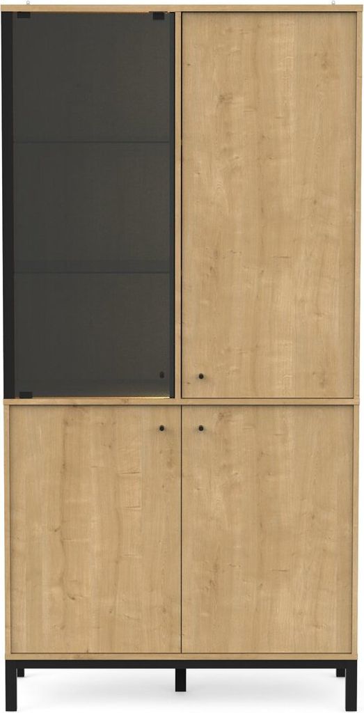 Vitrine 1 Glastür und 3 Türen Eiche- und Mattschwarz-Nachbildung L93,4 cm – CRAFT