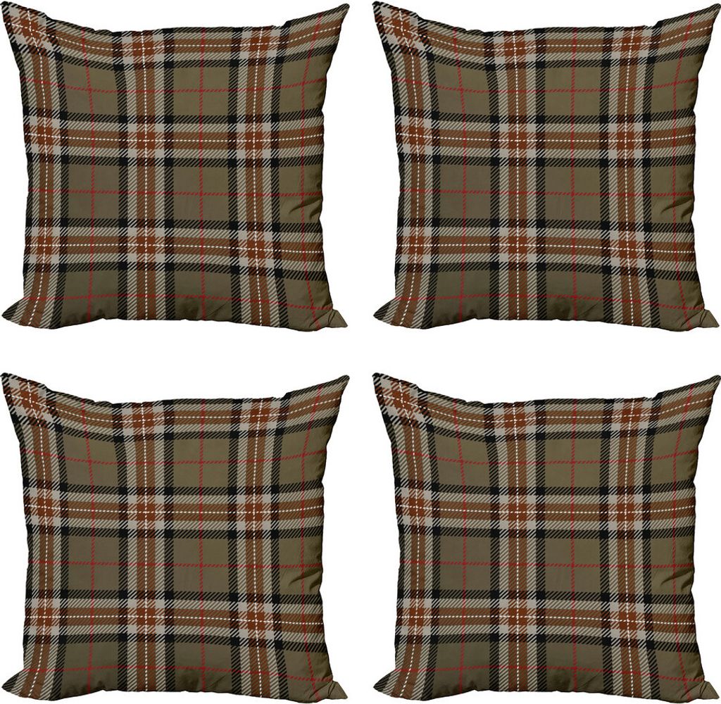 ABAKUHAUS Kariert Kissenbezug Set (4 Stück), Scottish Geometric, Moderner Doppelseitiger Digitaldruck, 40 cm x 40 cm, Charcoal Grey Pale Brown