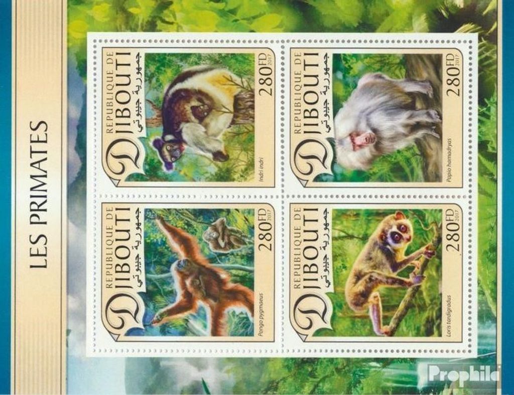 Briefmarken Dschibuti 2017 Mi 1503-1506 Kleinbogen (kompl. Ausg.) postfrisch Primaten