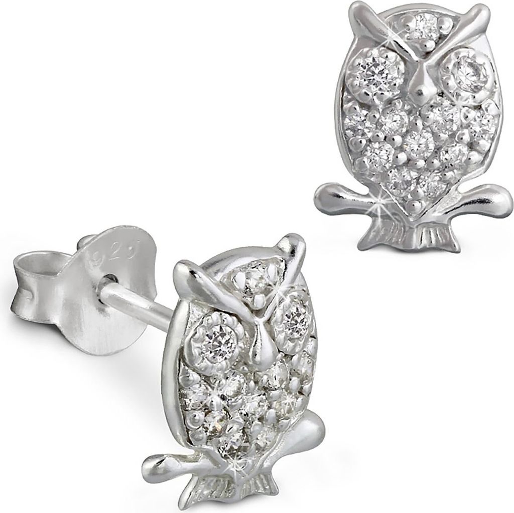Teenie-Weenie Ohrstecker für Kinder 925 Silber weiß Eule Ohrringe SDO8013W