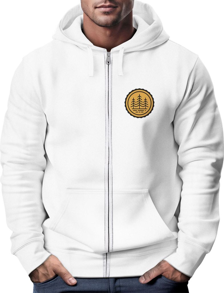 Zip Hoodie Herren Outdoor Motiv Bäume Sweatjacke mit Kapuze Logoprint Fashion Streetstyle Neverless weiß L