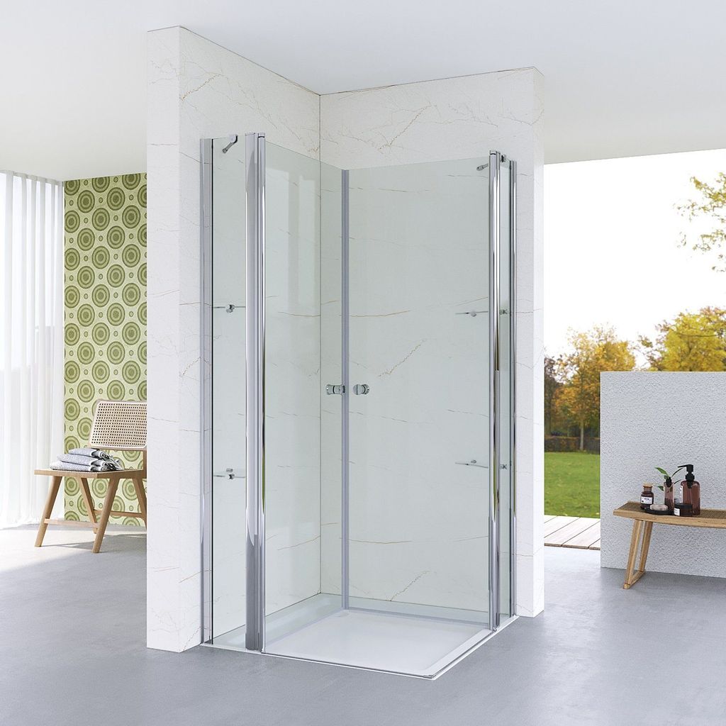 Duschkabine 95x95cm Eckeinstieg Eckdusche mit Doppeltüren Duschabtrennung Duschtür Glastür Schwingtüren an Festteilen Pendeltüren Drehtüren E...