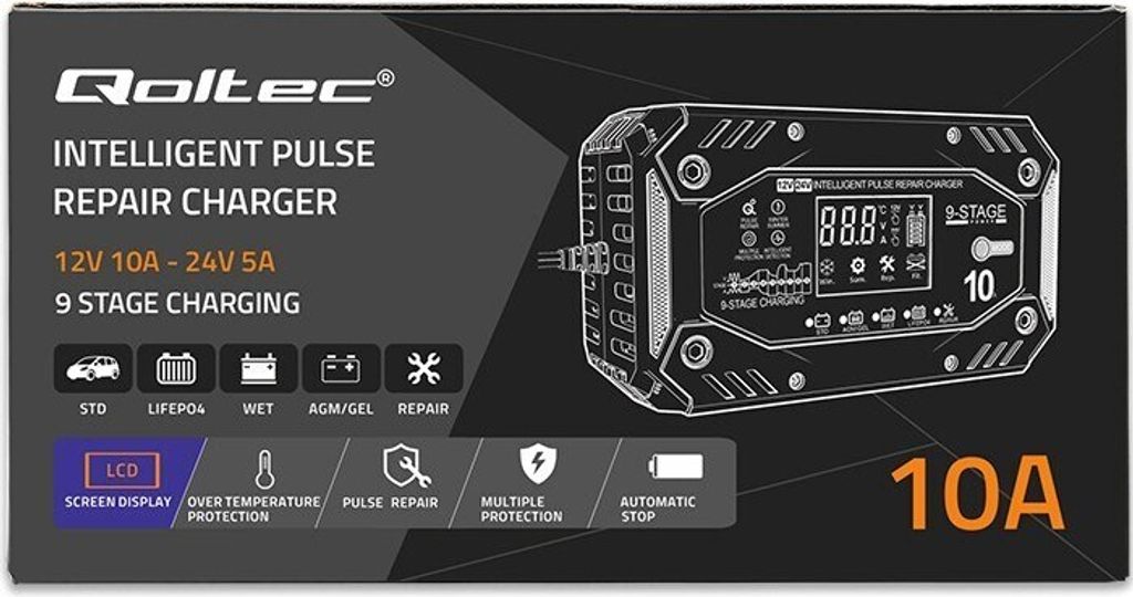 Qoltec 52482 Inteligentní nabíječka pro STD AGM GEL LiFePO4 Obrázek produktu 10