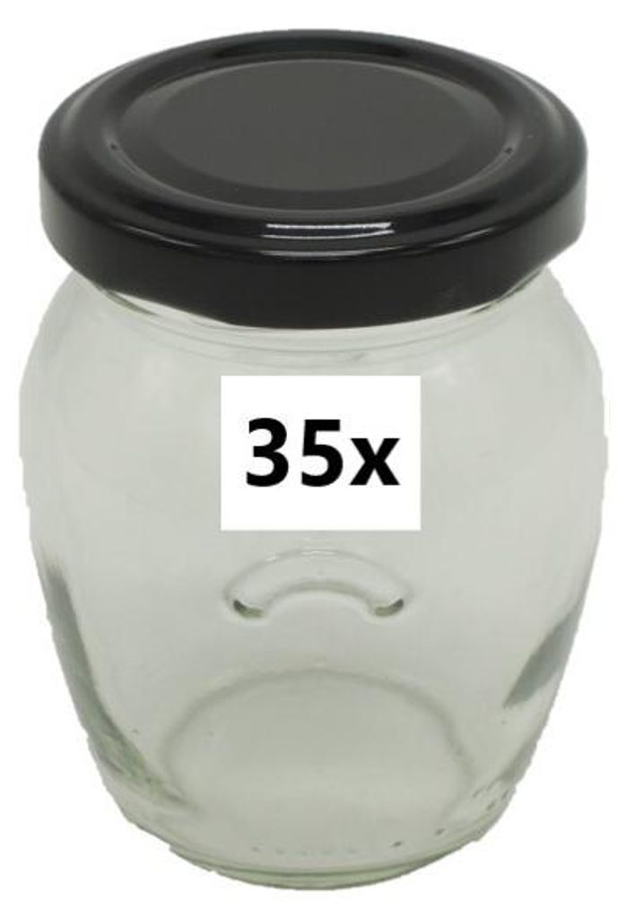 Varné sklo 145 ml AMFORA číre 35 ks VČETNE čiernych viečok, Obrázok produktu 