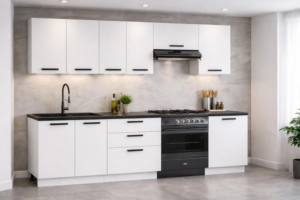 ULWEHOME | Küchenzeile 240 cm Mattweiß, Küchenmöbel-Set mit Produktbild 