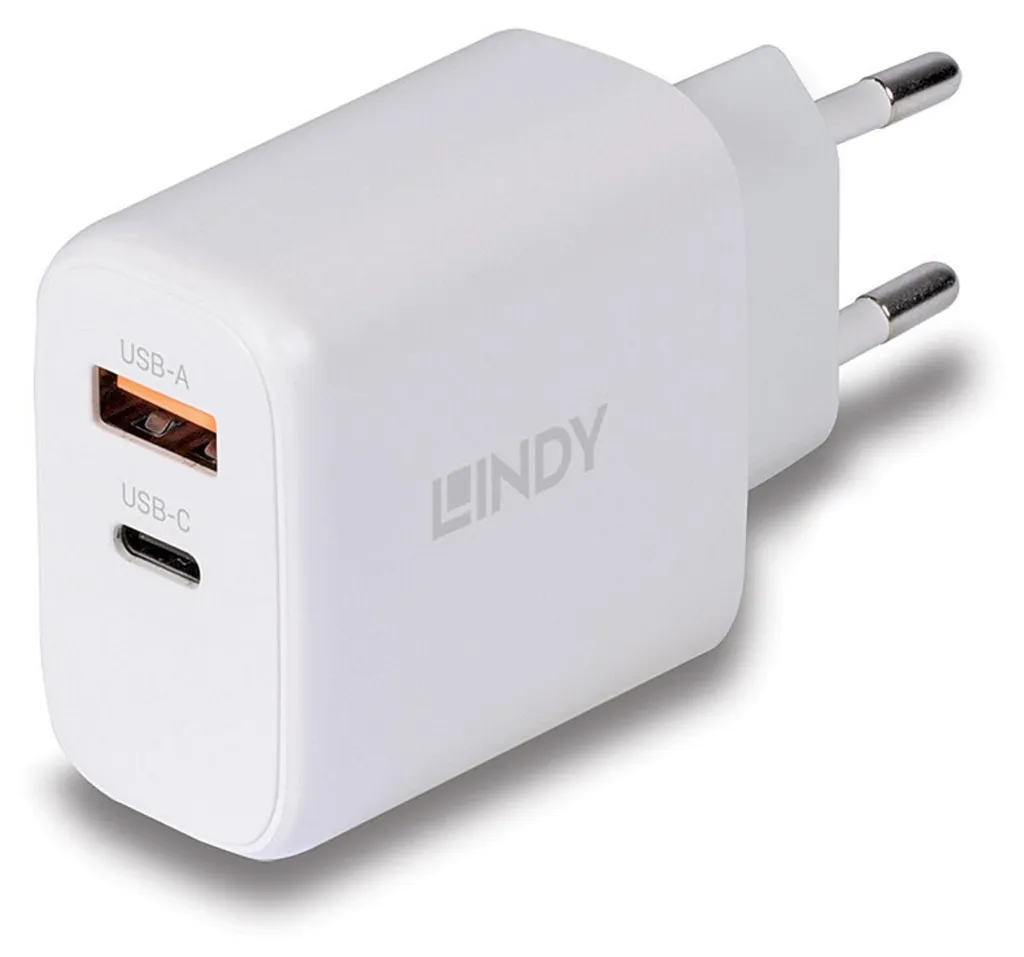 Chargeur GaN 65W LINDY Blanc USB A+C - Pour PC portable et smartphone pro