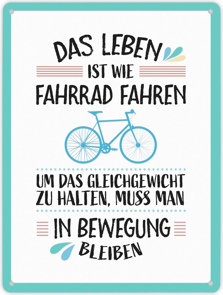 Das Leben ist wie Fahrrad fahren Metallschild XL in hell Schild Blechschild