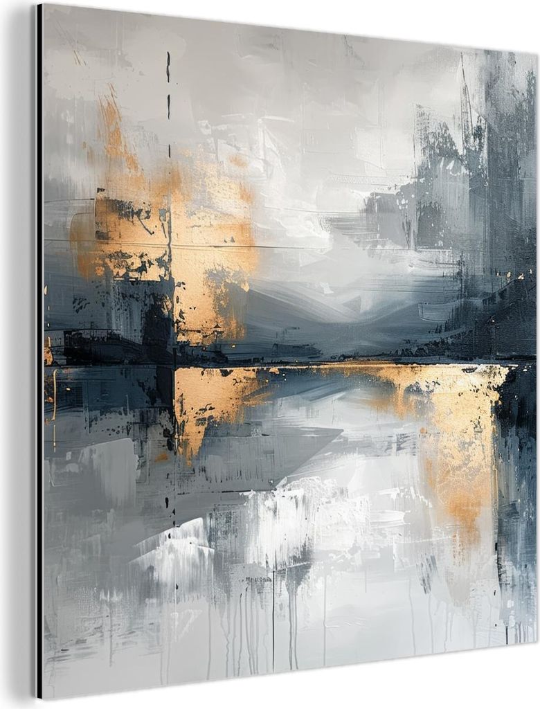 MuchoWow Wanddekoration Metall Metallbild Wandkunst 90x90 cm Abstrakt - Farbe - Kunst - Gold MuchoWow Aluminium Gemälde - Dekoration - Industrial ...