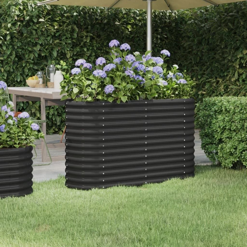The Living Store Hochbeet Pulverbeschichteter Stahl 114x40x68 cm Anthrazit