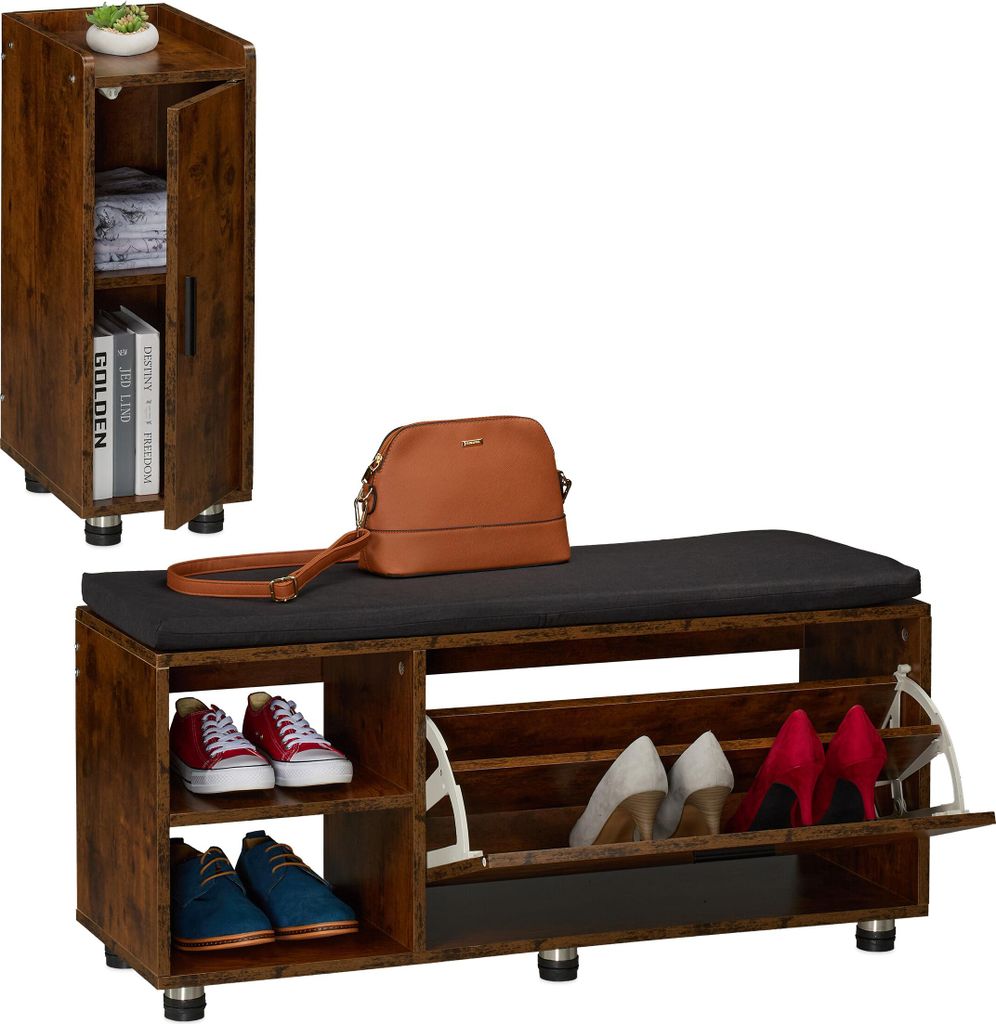 relaxdays Schuhbank mit Sitzfläche & Schrank Set