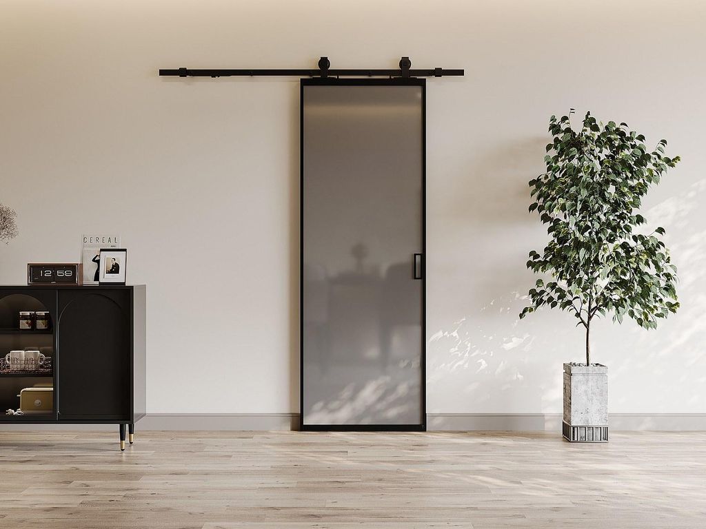 Wandschiebetür - Aluminium und geräuchertes gehärtetes Glas - H 205 x B 73 cm - LINCI II