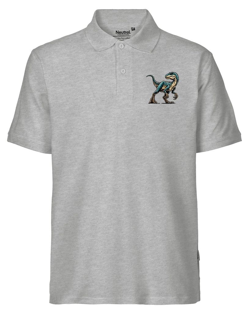 Huuraa Herren Polo Shirt Velociraptor Dinosaurier M Sport Grey Bio Baumwolle Fairtrade Poloshirt Geschenkidee