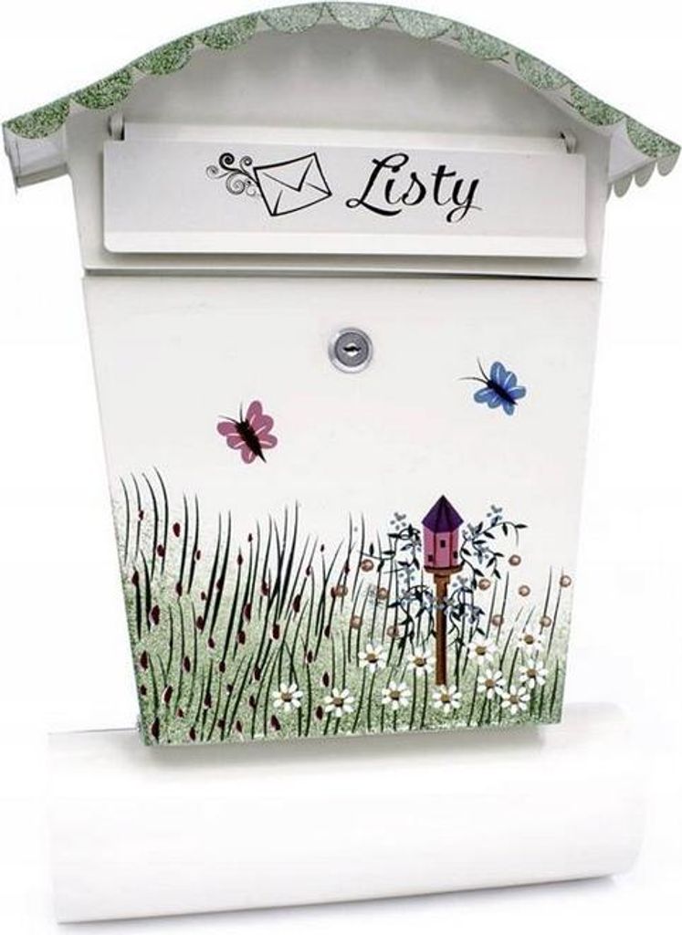 FEINZ | Briefkasten handbemalt - mit Rohr - bunt - rustikales Design - wetterfest und langlebig