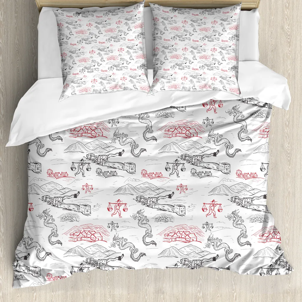 ABAKUHAUS Set Copripiumino 200x200 Wall of China Grigio Scuro Rosso