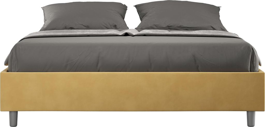 ITYHOME - Gepolstertes Bett ohne Lattenrost 140x200 mit Mikrofaserbezug Ocker Azelia