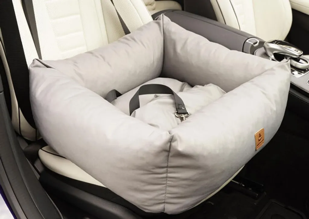 Seggiolino auto per cani Animood, con pettorina e guinzaglio, grigio