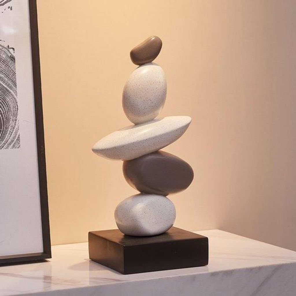 Geschenkset für Wohnzimmer, moderne Steinskulpturen für Salontafel und Bücherregal, weiß und grau, Gesundheits- und Glücksbringer
