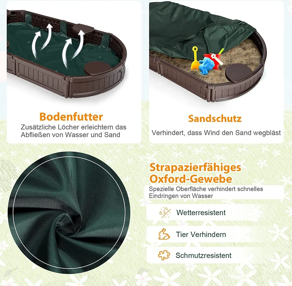 COSTWAY Bac à Sable 183x105cm avec Couverture Imperméable pour Enfants