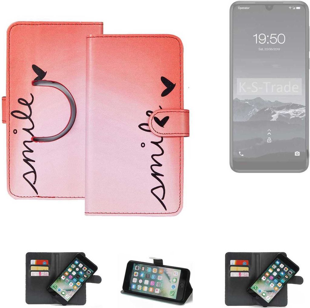 K-S-Trade Schutzhülle Handyhülle kompatibel mit Qilive Q3 Hülle cover bookstyle Etui ''smile'' rot Standfunktion Kameraschutz (1Stk)