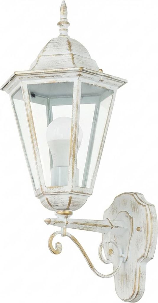 Außenlampe Wand Aluminium Glas E27 IP44 H: 50,5 cm in Weiß Gold Rustikal