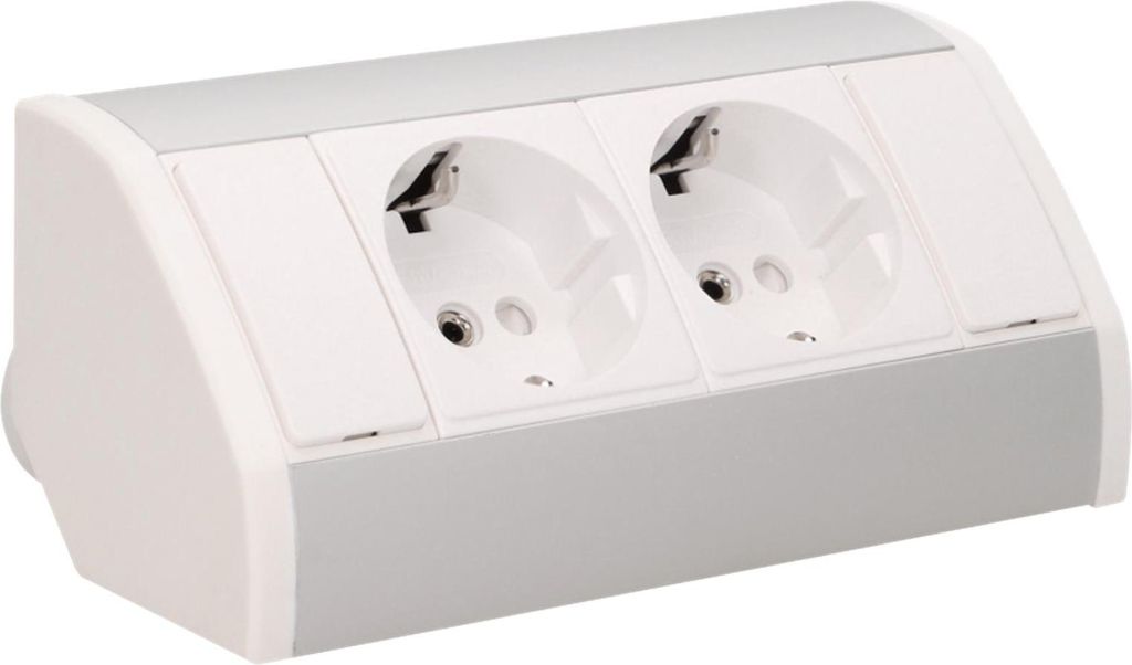 Steckdosenblock Aufbau, silber-weiß, 2fach, 3680W, 0,6m Produktbild 