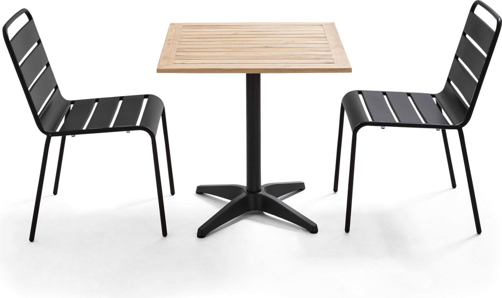 Set aus Gartentisch aus Holz und 2 Stühlen aus Metall Braun - Oviala