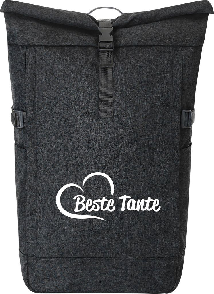 Huuraa Kurierrucksack Beste Tante Herz Geschenk 30-44 Liter Black Melange Fairtrade Rolltop Rucksack Beste Tante Geschenkidee