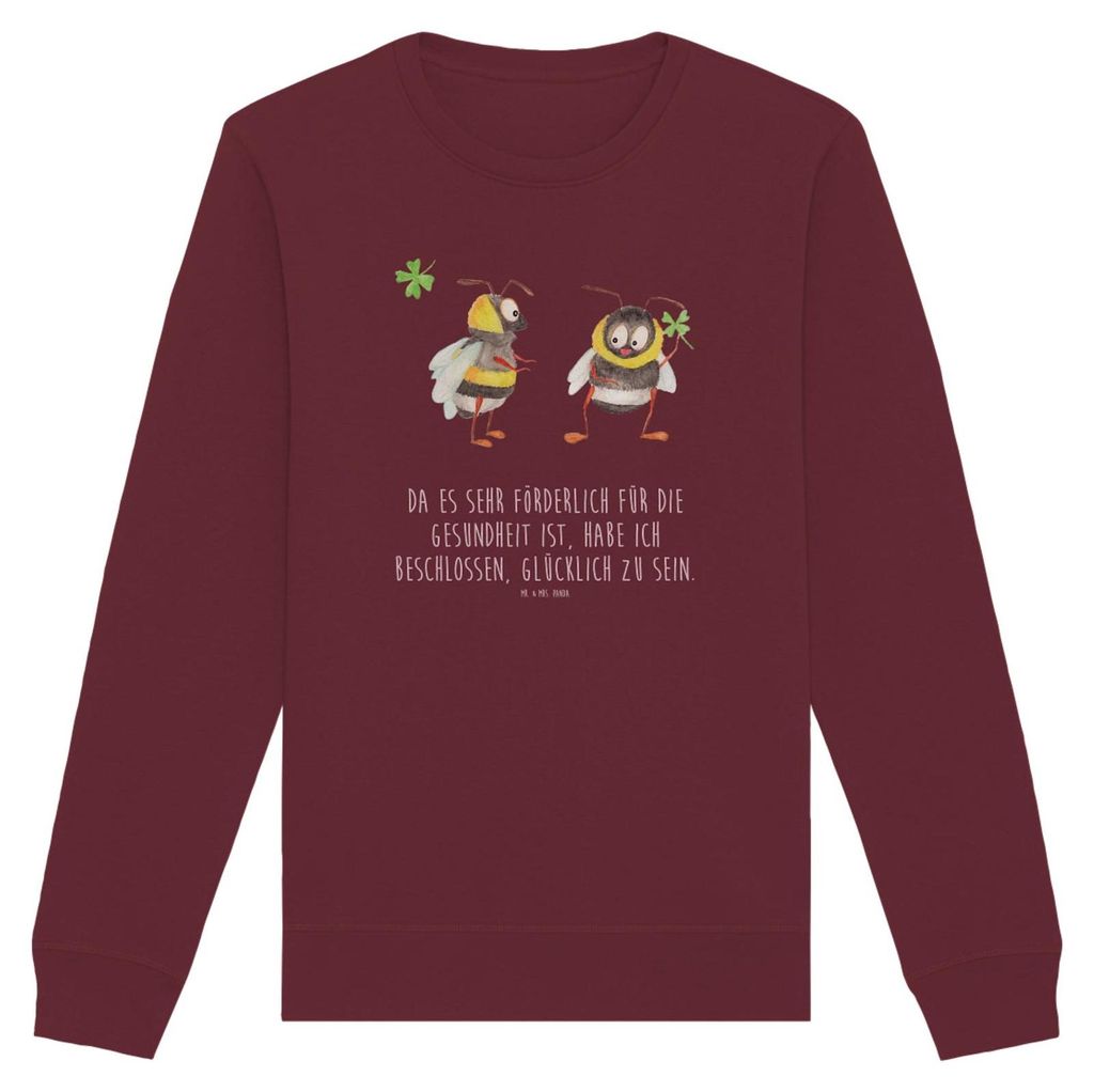 Mr. & Mrs. Panda Bio Baumwoll Pullover Hummeln Kleeblatt Größe M - Burgundy - Geschenk, Spruch Fröhlich, Biene Deko, Sweatshirt, Positiv, Pulli,...