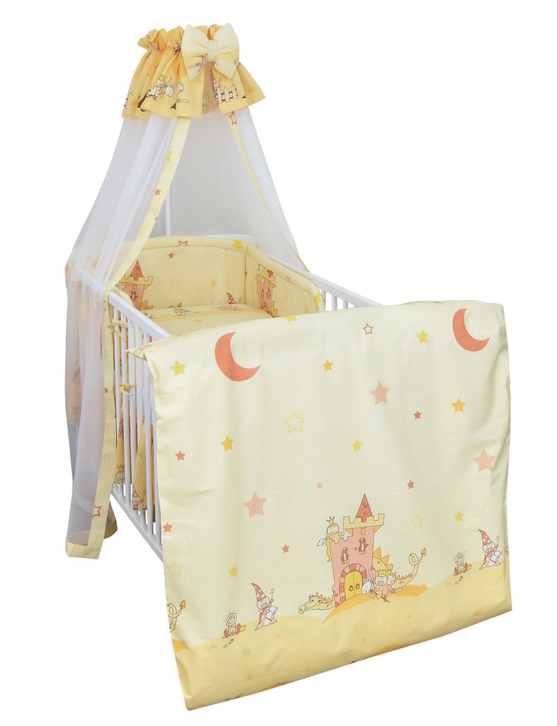 Baby Delux Baby Bettwäsche Bettset 5-tlg Bettausstattung Nestchen Vollstoffhimmel Design Schloss Orange