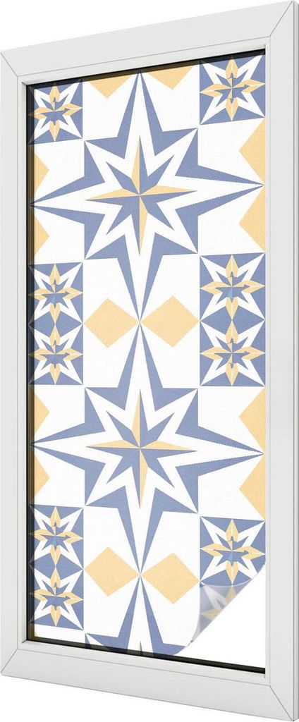 Buntglas Fensterfolie – 116x50 cm – Stained-Glass Design – blickdichte dekorative Sichtschutzfolie – selbstklebend, UV-Schutz – Sternmuster
