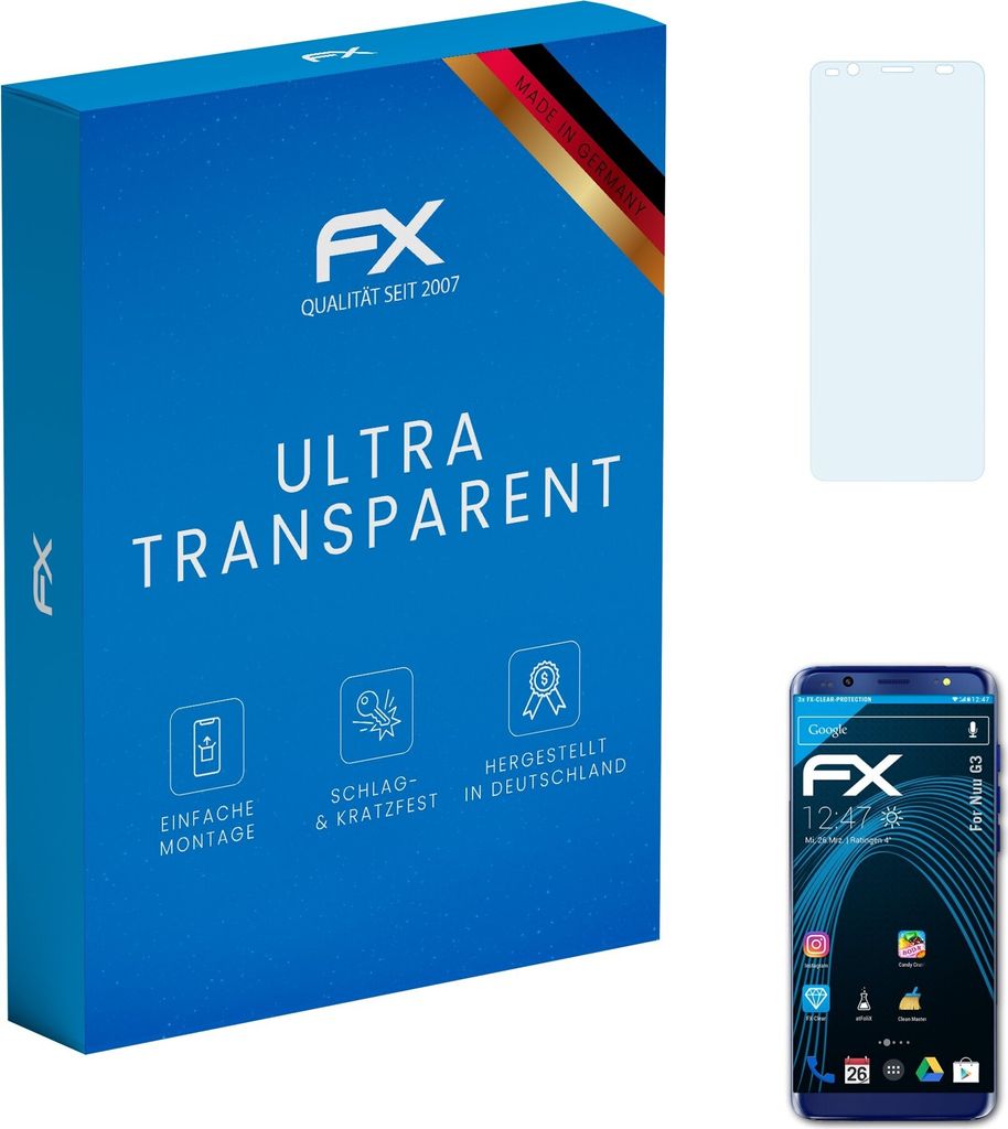 atFoliX FX-Clear 3x Schutzfolie kompatibel mit Nuu G3 Displayschutzfolie