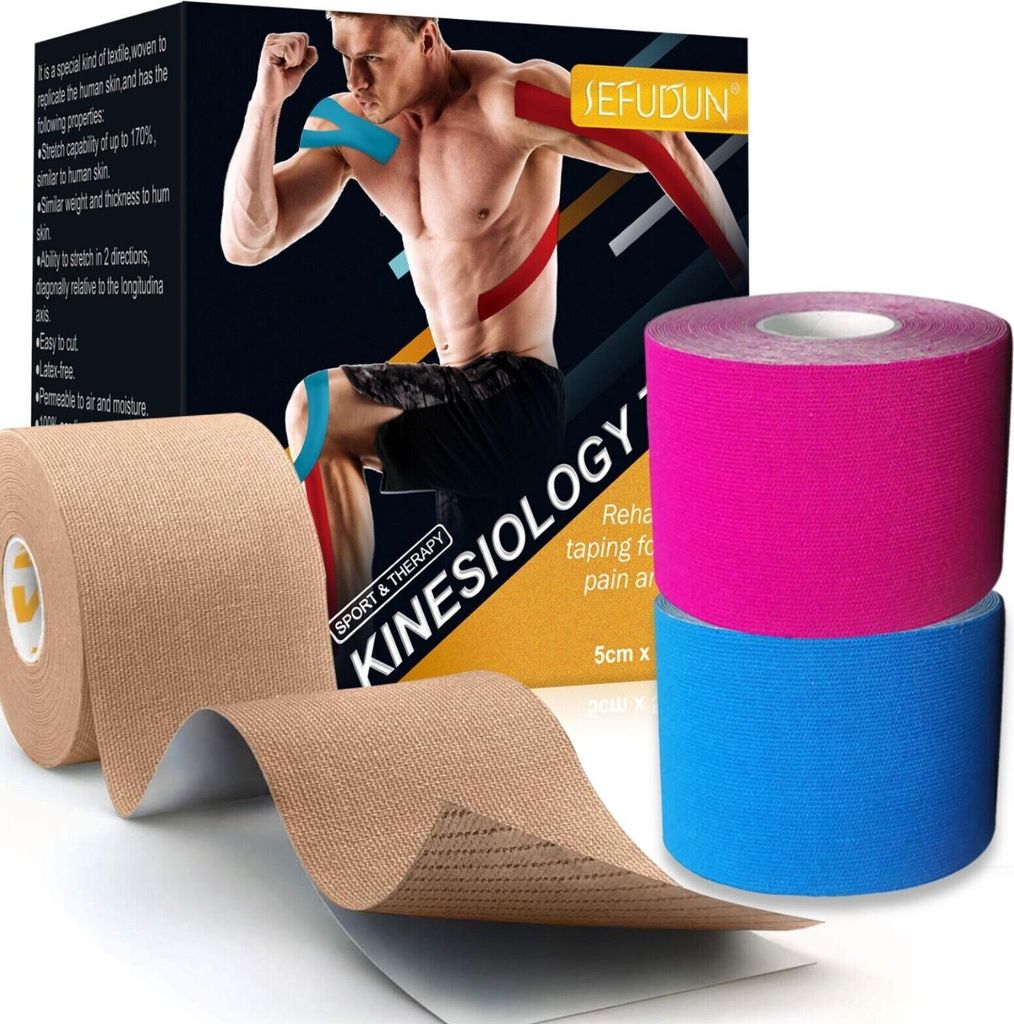 Kinesiologie Tape Sporttape Physiotape Fix Bandage 5m x 5cm Wasserfest Latexfrei, Menge:1 Rolle, Farbe:Blau