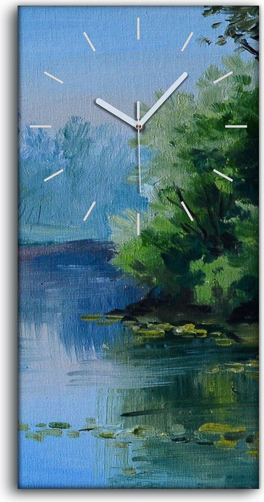 Leinwand Uhr Küche Wohnzimmer Bild 30x60 Malerei Wald Bäume Fluss Landschaft - weiße Hände