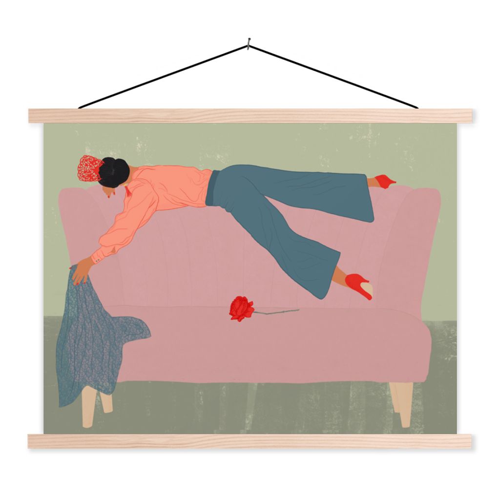 MuchoWow Textilposter Vintage - Frauen - Design 40x30 cm mit holzfarbenen Rahmen - Bilder