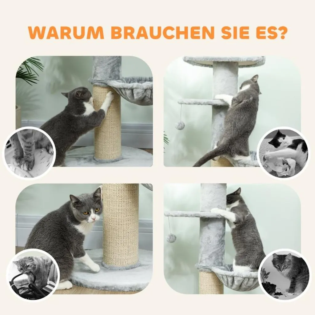 Arbre à chat 103,5 cm en polyester et sisal gris clair avec hamac - 4