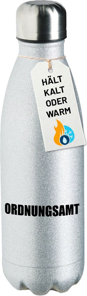 Huuraa Trinkflasche Ordnungsamt Schriftzug 500ml Silver Edelstahl Wasserflasche Trinkflasche Geschenkidee