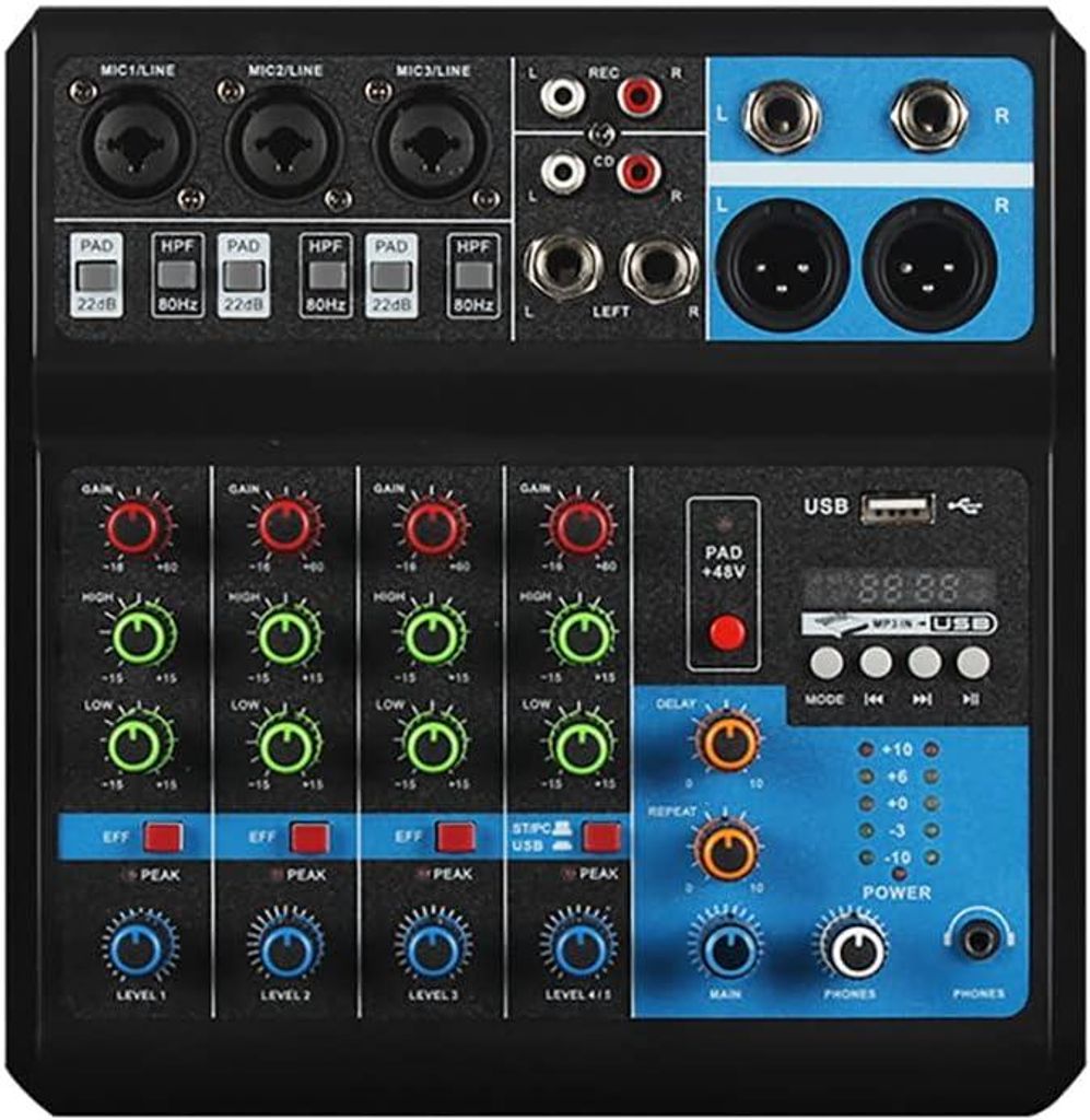 DJ Mixer 5-Kanal Professional 48 V USB Mini Audio Console Soundboard Stereo System Streaming