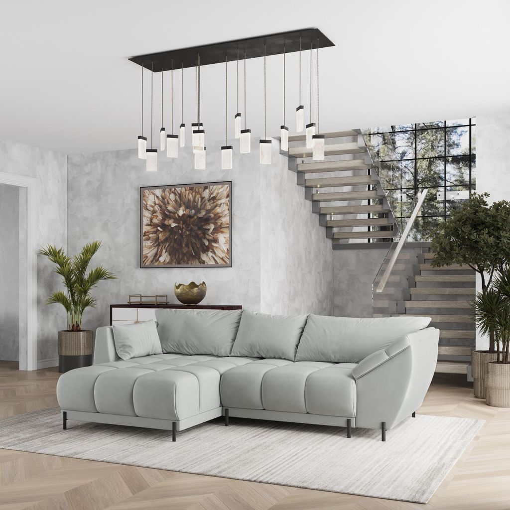 Masseno Ecksofa VESTANO L-S mit Schlaffunktion L-Form, Sofa mit Bettkasten, Wohnzimmersofa, Couch, Soffa, Bettsofa, Couchgarnitur- Hellgrau, MATT V...